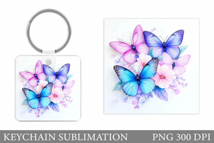 Butterflies Keychain Design. Butterfly Square Keychain
