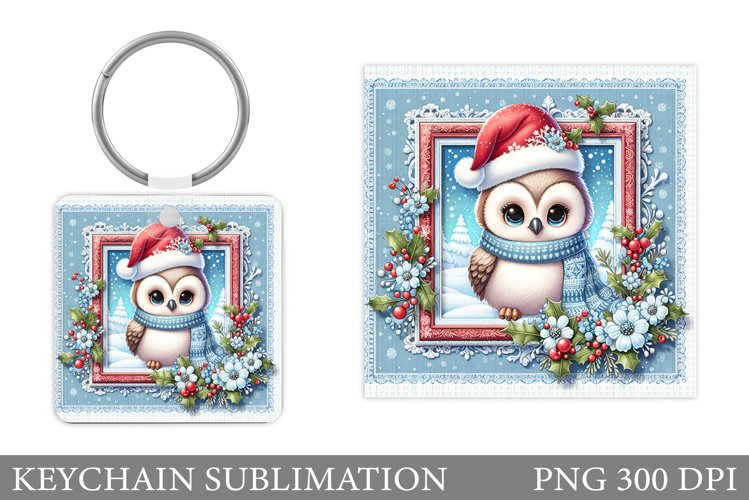 Christmas Owl Keychain. Christmas Keychain Sublimation example image 1