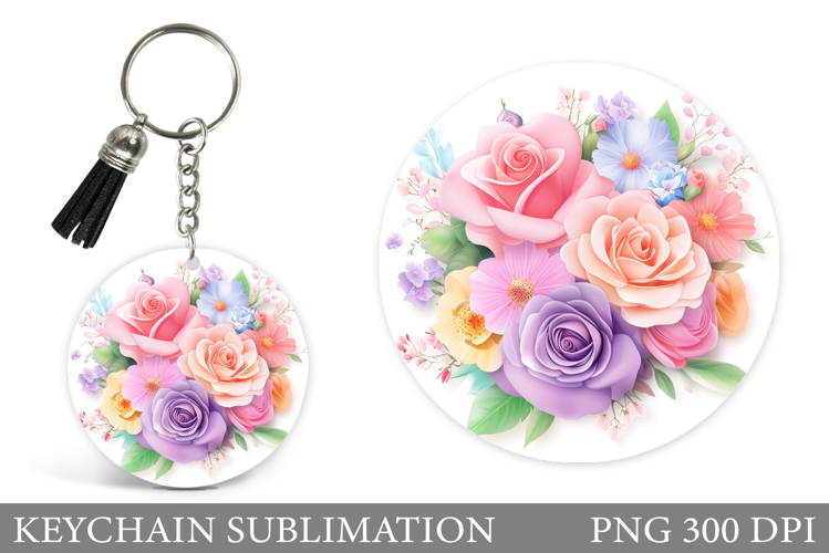 Roses Keychain Sublimation. Flowers Keychain Design