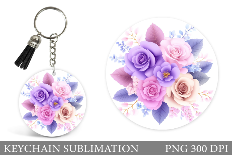 Roses Keychain Sublimation. Flowers Keychain Design