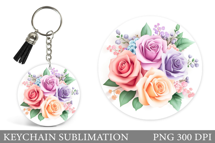 Roses Keychain Design. Flowers Keychain Sublimation