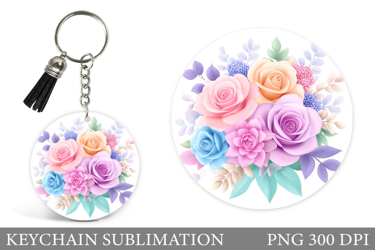 Roses Keychain Design. Flowers Keychain Sublimation