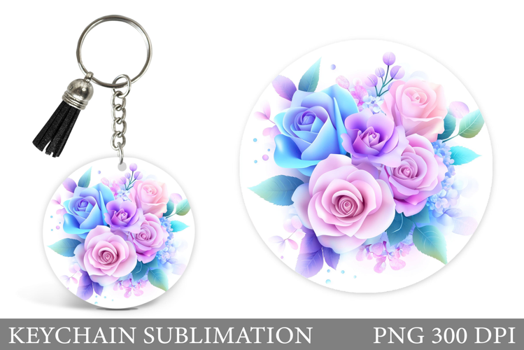 Roses Keychain Sublimation. Floral Keychain Design