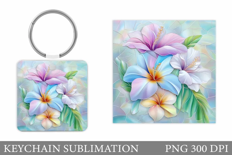 Flowers Square Keychain. Wildflowers Keychain Sublimation