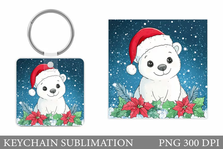 Cute Bear Keychain Design. Christmas Keychain Sublimation