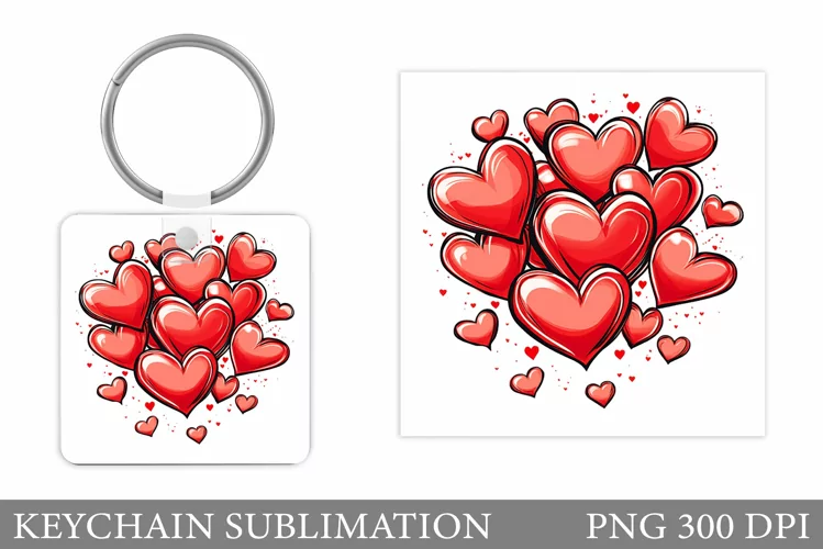 Hearts Keychain Design. Valentine Keychain Sublimation