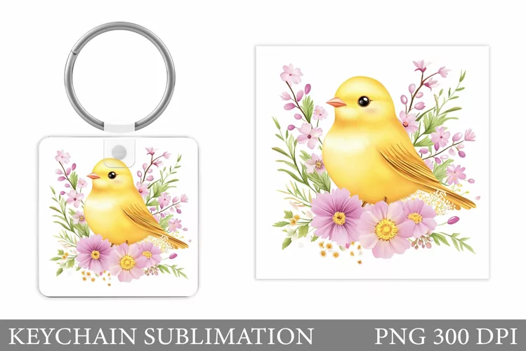 Bird Keychain Sublimation. Bird Flowers Keychain Design