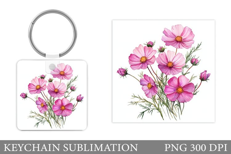Flowers Keychain Design. Flowers Square Keychain Sublimation example image 1