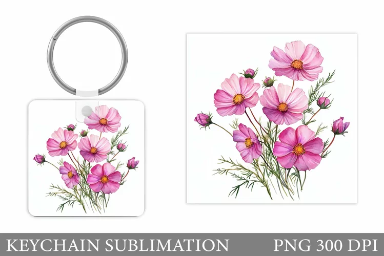 Flowers Keychain Design. Flowers Square Keychain Sublimation
