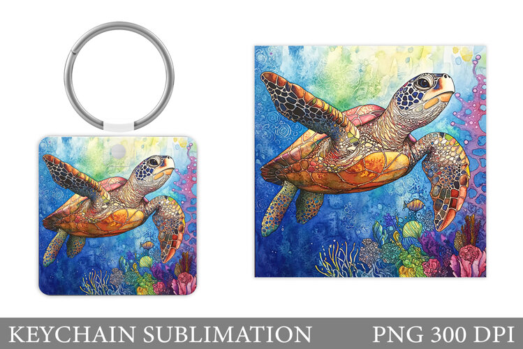 Turtle Keychain Sublimation. Turtle Keychain Design example image 1