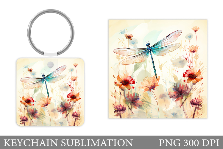 Dragonfly Keychain Design. Dragonfly Flowers Sublimation