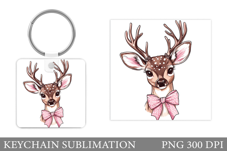 Cute Deer Keychain Design. Deer Flowers Keychain Sublimation