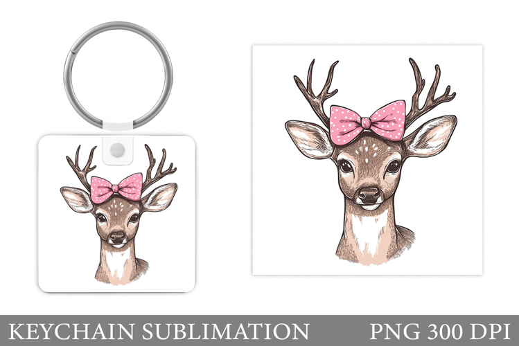 Cute Deer Keychain Design. Deer Flowers Keychain Sublimation