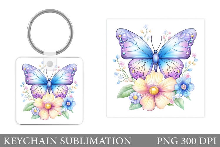 Butterfly Flowers Keychain. Butterfly Keychain Sublimation