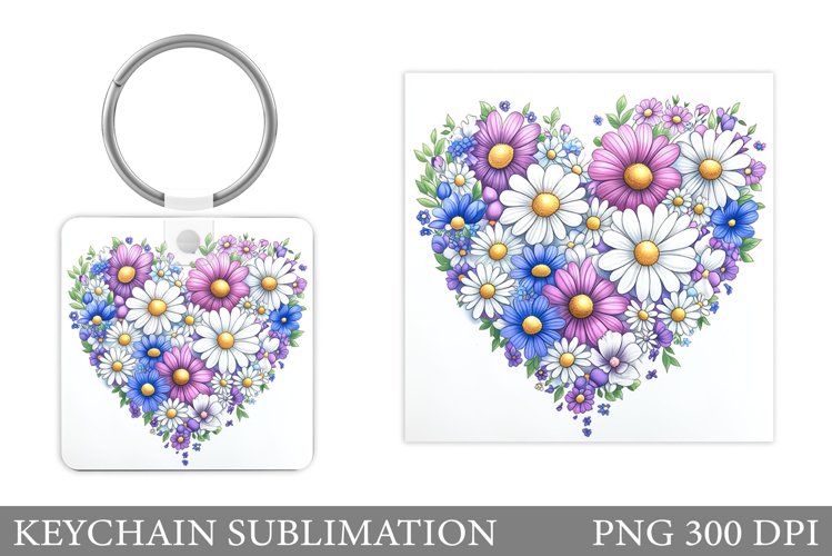 Flowers Keychain Sublimation. Daisy Flowers Keychain Design example image 1