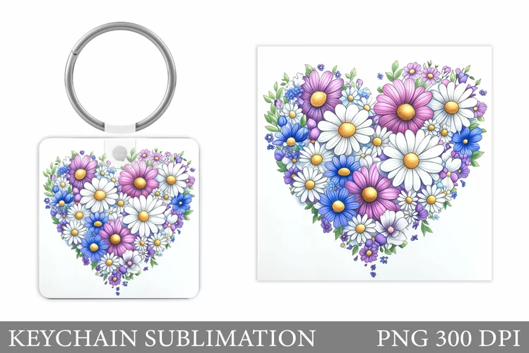 Flowers Keychain Sublimation. Daisy Flowers Keychain Design
