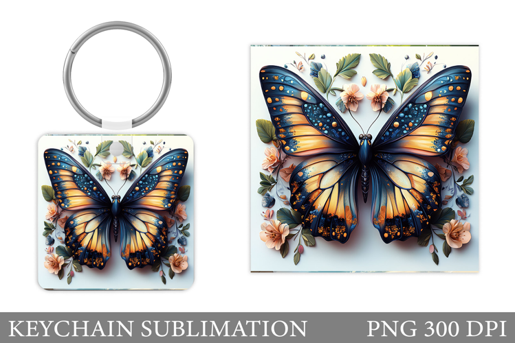 Butterfly Flowers Keychain. Butterfly Keychain Sublimation