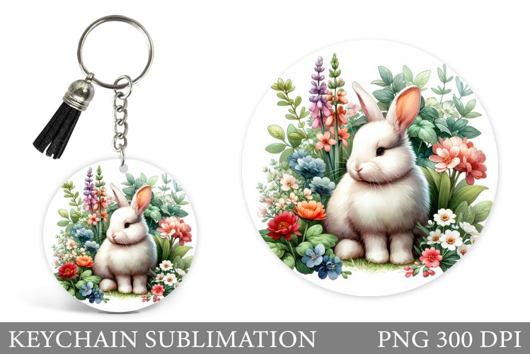 Cute Bunny Keychain. Bunny Flowers Keychain Design