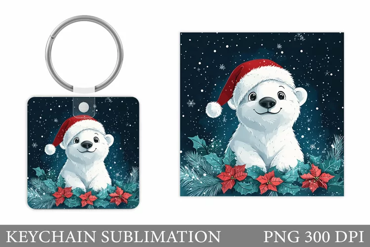 Polar Bear Keychain Design. Christmas Keychain Sublimation