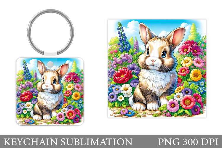Cute Bunny Keychain. Bunny Flowers Keychain Design example image 1