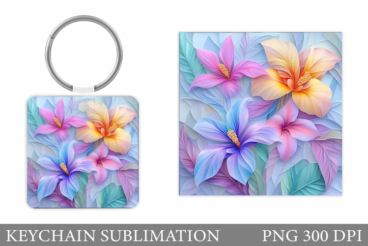 Flowers Square Keychain. Wildflowers Keychain Sublimation