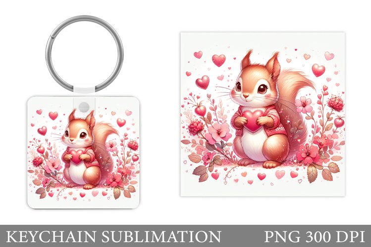 Squirrel Keychain Design. Valentines Keychain Sublimation