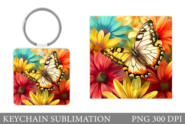 Butterfly Keychain Design. Butterfly Flowers Keychain