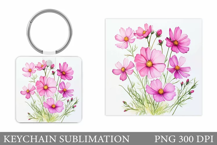 Flowers Keychain Sublimation. Floral Keychain Design