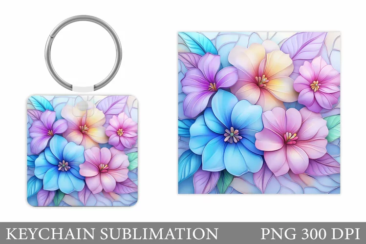 Flowers Keychain Design. Floral Keychain Sublimation