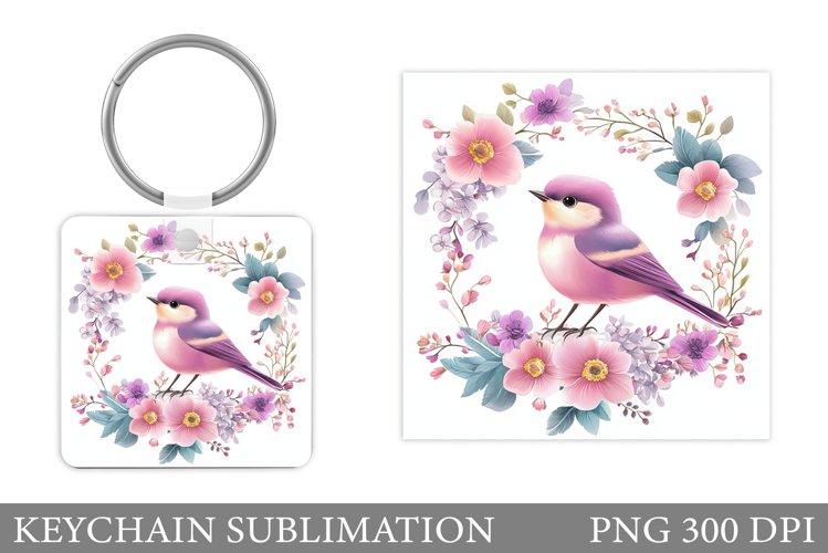 Bird Keychain Sublimation. Bird Flowers Keychain Design