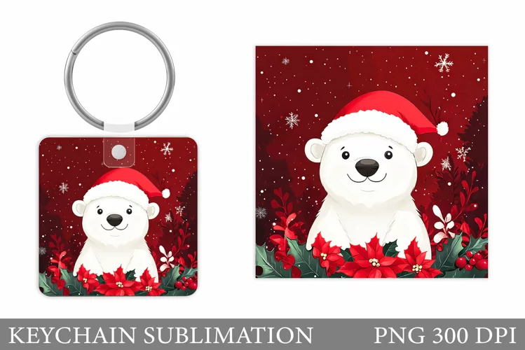 Cute Bear Keychain Design. Christmas Keychain Sublimation