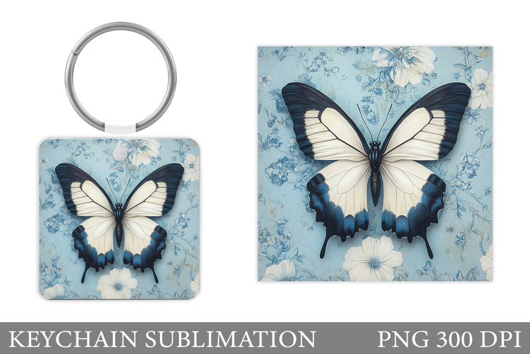 Butterfly Keychain Design. Flowers Keychain Sublimation