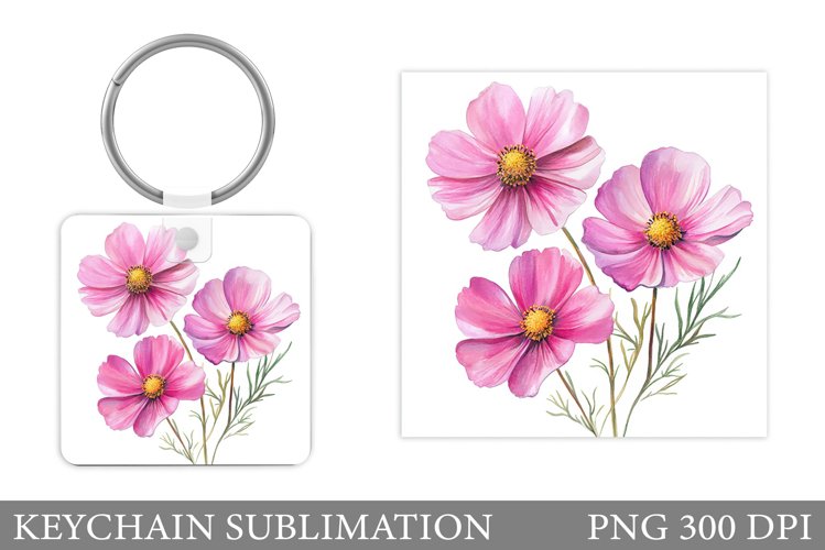 Flowers Keychain Sublimation. Floral Keychain Design example image 1