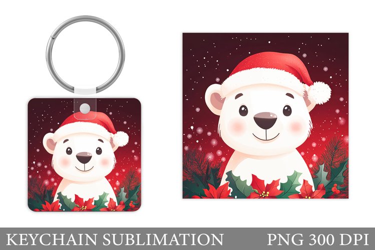 Cute Bear Keychain Design. Christmas Keychain Sublimation example image 1