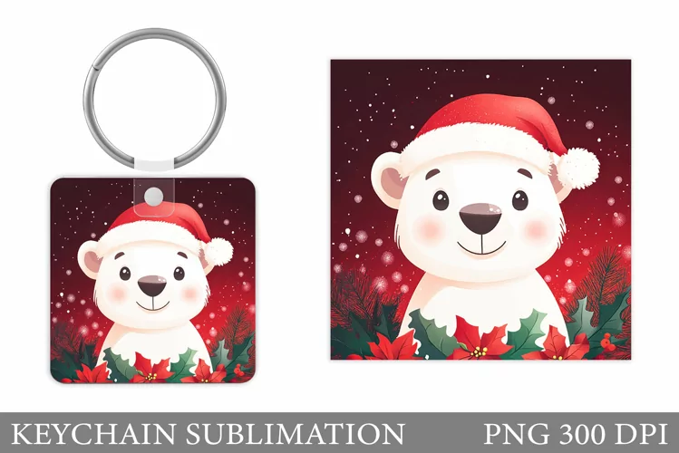 Cute Bear Keychain Design. Christmas Keychain Sublimation