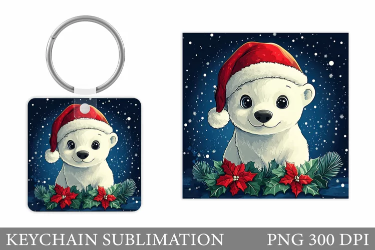 Cute Bear Keychain Design. Christmas Keychain Sublimation