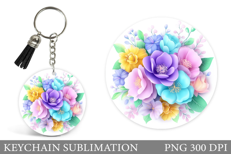 Flowers Keychain Sublimation. Floral Keychain Design