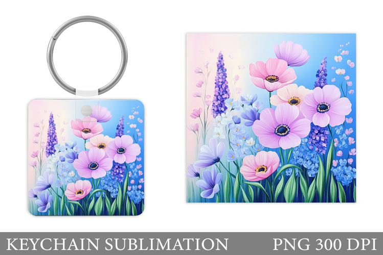 Flowers Keychain Sublimation. Floral Keychain Design