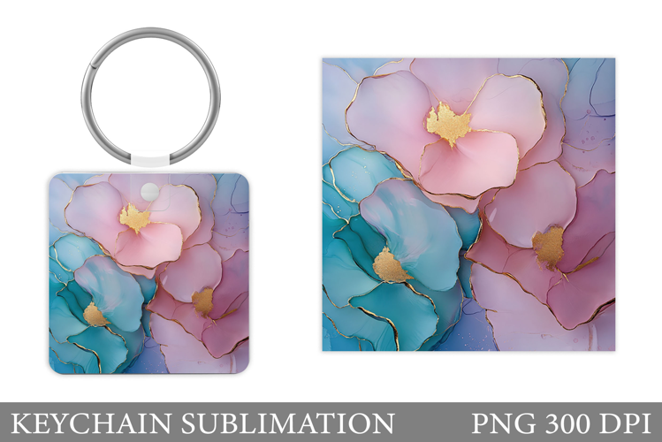 Flowers Square Keychain. Wildflowers Keychain Sublimation