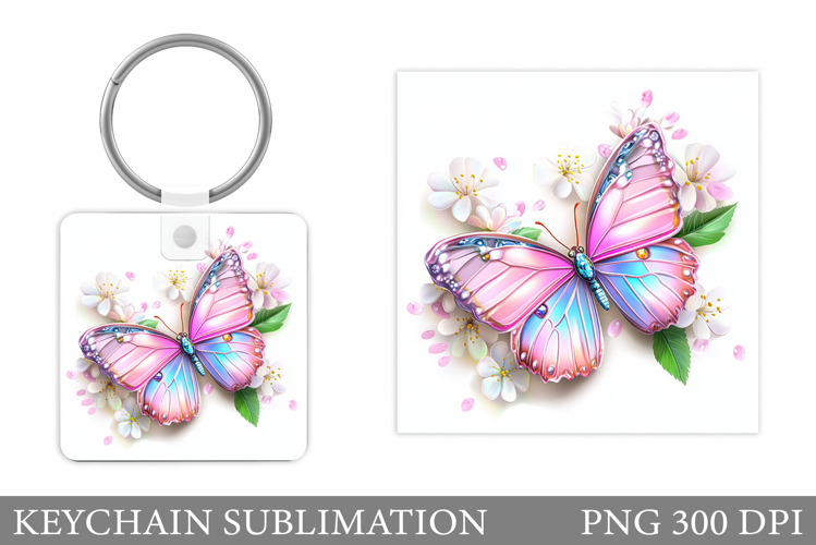 Butterfly Flowers Keychain. Butterfly Keychain Sublimation example image 1