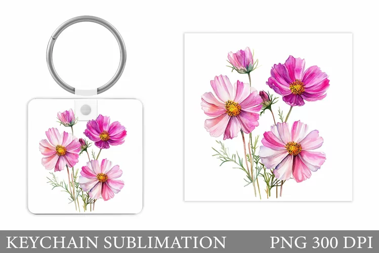 Flowers Keychain Design. Floral Keychain Sublimation
