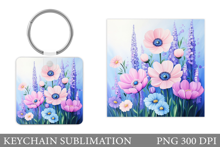 Flowers Keychain Sublimation. Floral Keychain Design