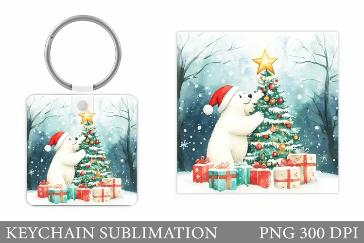 Polar Bear Keychain Design. Christmas Keychain Sublimation