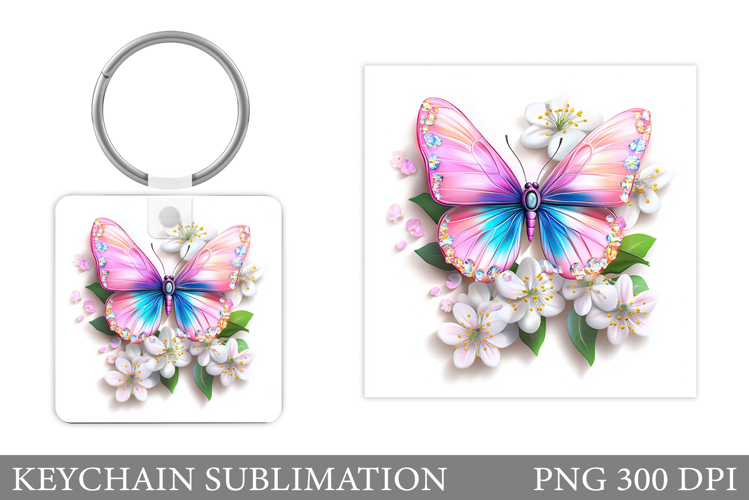 Butterfly Flowers Keychain. Butterfly Keychain Sublimation