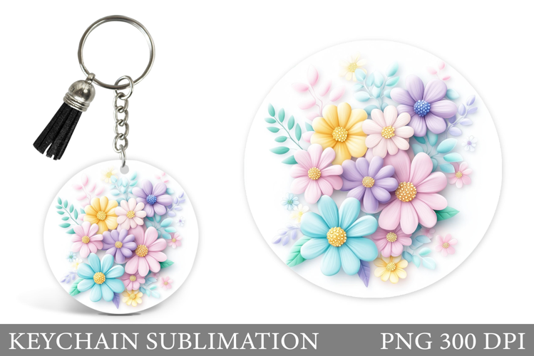 Daisy Flowers Keychain Design. Floral Keychain Sublimation
