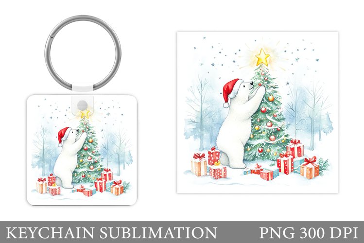 Polar Bear Keychain Design. Christmas Keychain Sublimation example image 1