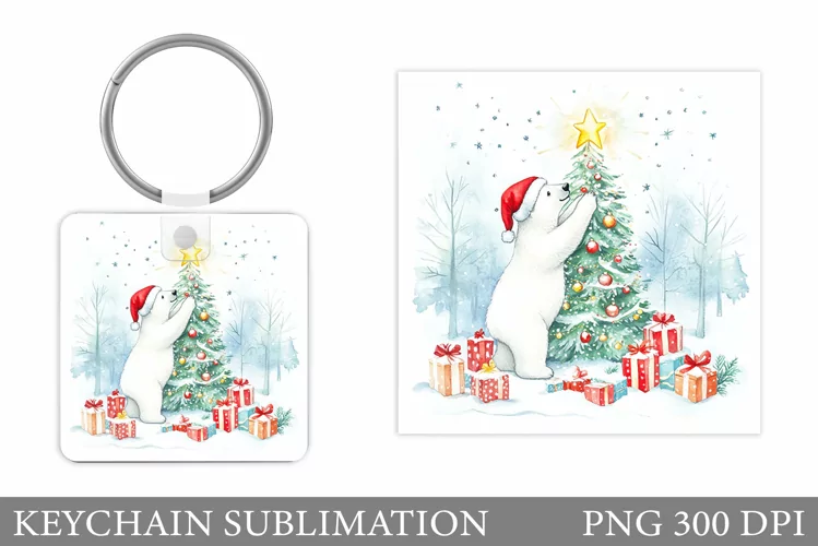 Polar Bear Keychain Design. Christmas Keychain Sublimation