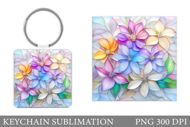 Flowers Square Keychain. Wildflowers Keychain Sublimation
