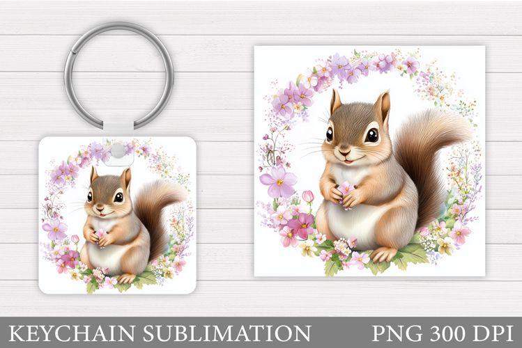 Cute Squirrel Keychain. Squirrel Flowers Keychain