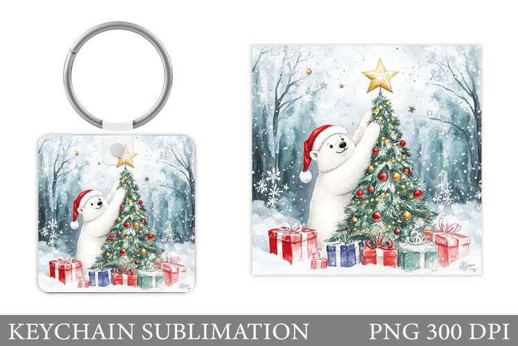 Polar Bear Keychain Design. Christmas Keychain Sublimation example image 1